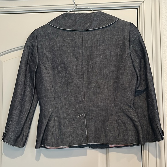 Boden Dark Blue with White Stitching Linen Short Jacket - Picture 2 of 5